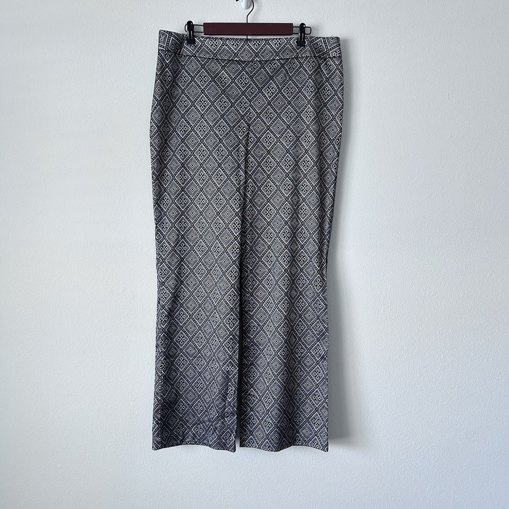 Worthington Size 16 Wide Leg Dress‎ Pants Shimmery Black & Silver Formal Print